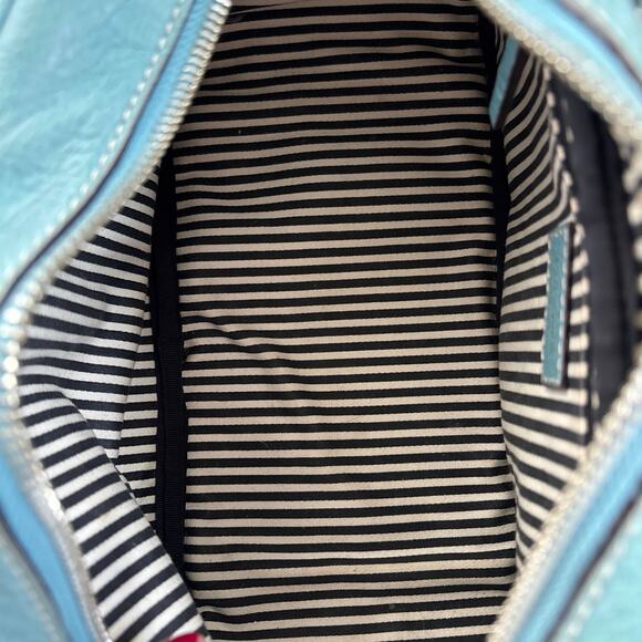 Kate Spade Double Handle Aqua Blue Pebbled Leather Hand Bog With Dust Bag - Picture 9 of 12